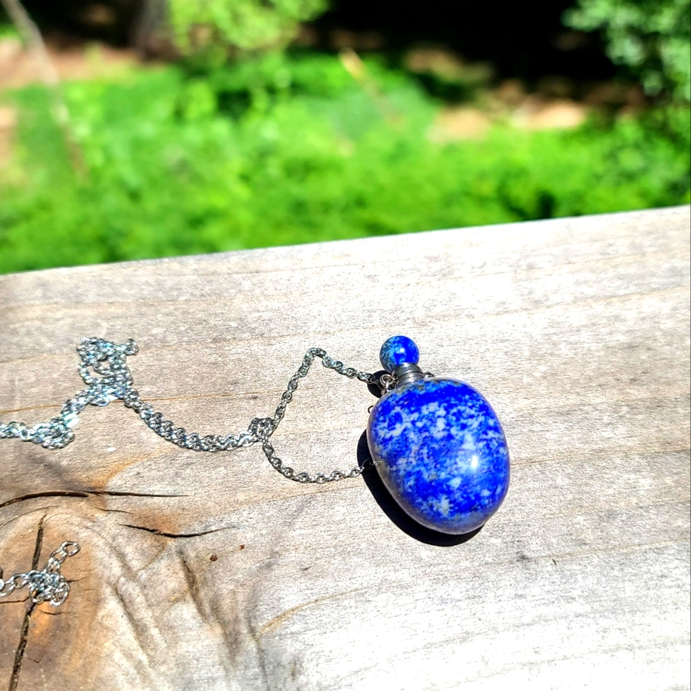 LARGE Blue Cobalt Lapis bottle pendant necklace - Picture 1 of 11